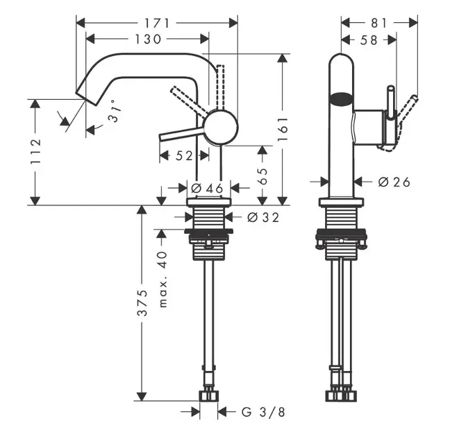 Hansgrohe - Tecturis S - Mosdó csaptelep - 73320140 – 2. kép