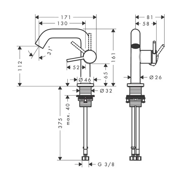 Hansgrohe - Tecturis S - Mosdó csaptelep - 73322700 – 2. kép