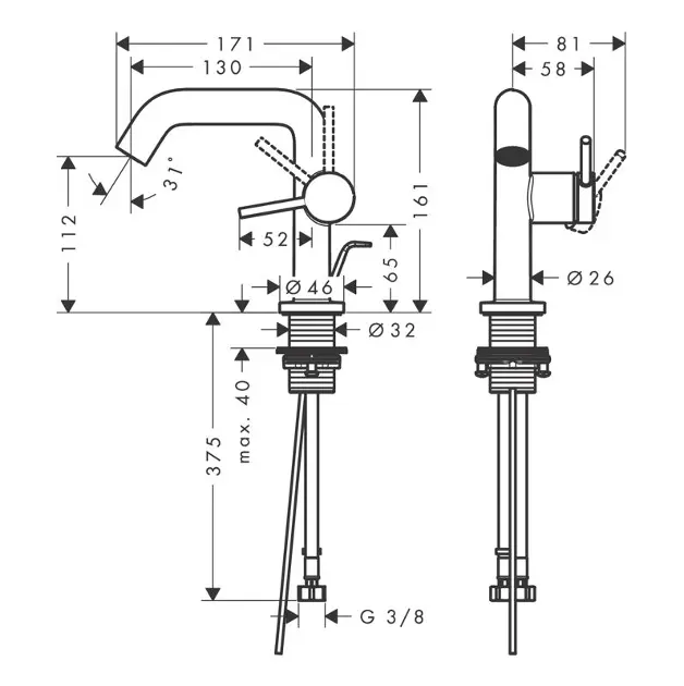 Hansgrohe - Tecturis S - Mosdó csaptelep - 73323000 – 2. kép