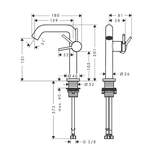 Hansgrohe - Tecturis S - Mosdó csaptelep - 73342000 – 2. kép