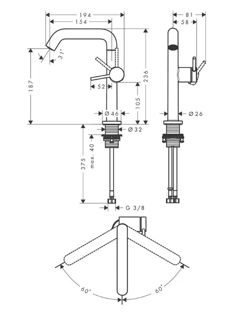 Hansgrohe - Tecturis S - Mosdó csaptelep - 73360140 – 2. kép