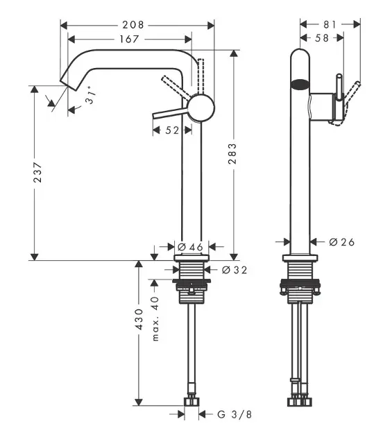 Hansgrohe - Tecturis S - Mosdó csaptelep - 73370000 – 2. kép