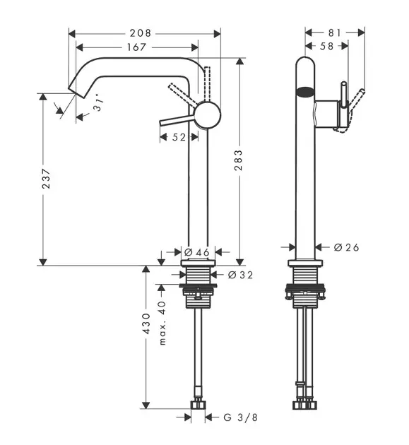 Hansgrohe - Tecturis S - Mosdó csaptelep - 73373140 – 2. kép