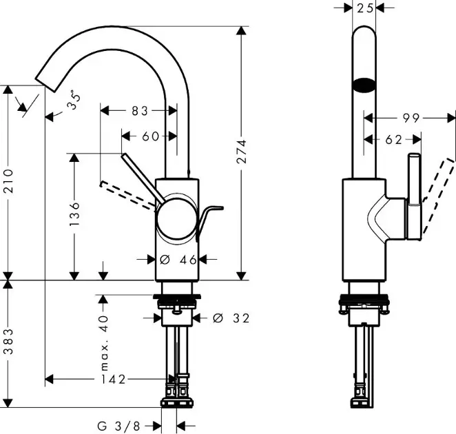 Hansgrohe - Zesis S - Mosdó csaptelep - 74740670 – 2. kép