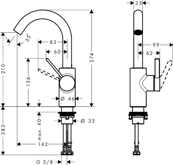 Hansgrohe - Zesis S - Mosdó csaptelep - 74741000 – 2. kép