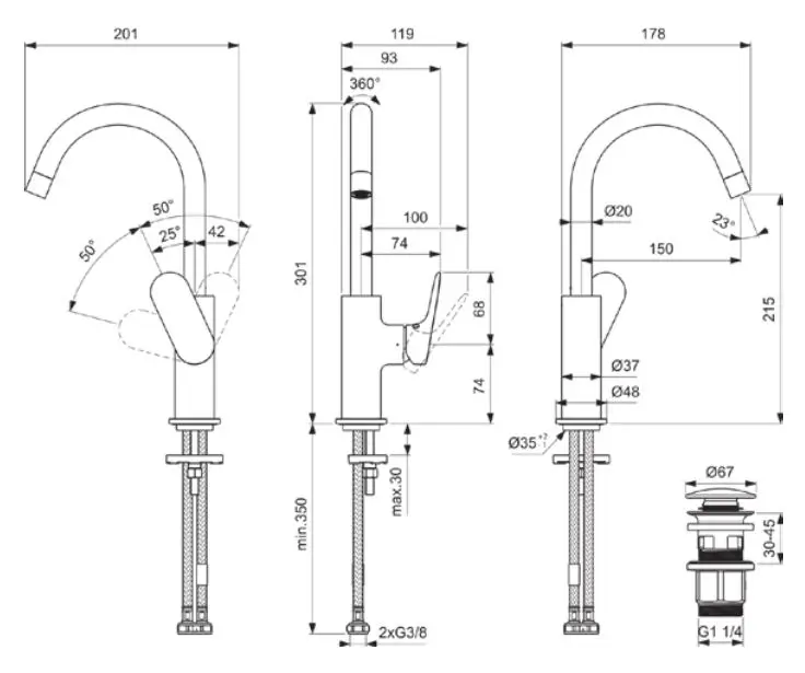 Ideal Standard - Ceralife O - Mosdó csaptelep - BE016XG – 2. kép