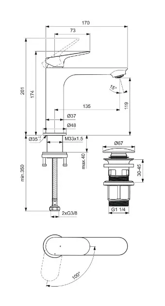 Ideal Standard - Ceralife O - Mosdó csaptelep - BE100AA – 2. kép