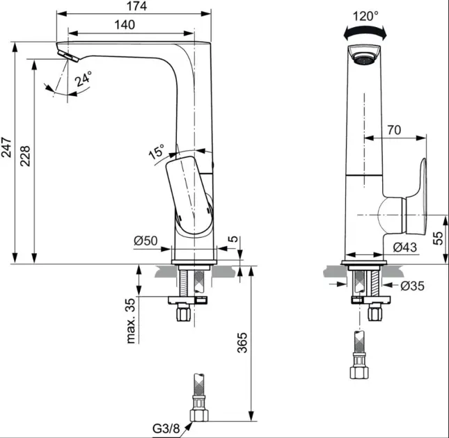 Ideal Standard - Connect Air - Mosdó csaptelep - A7023A5 – 2. kép