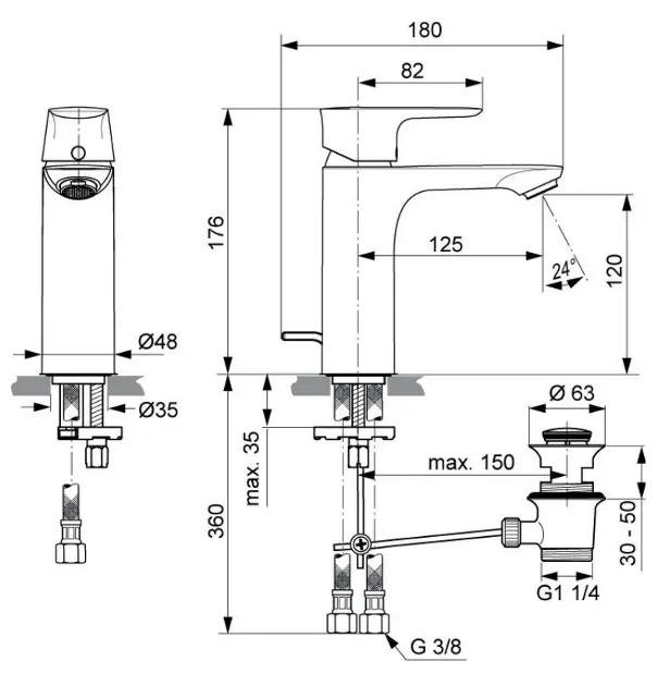 Ideal Standard - Connect Air - Mosdó csaptelep - A7053A5 – 2. kép