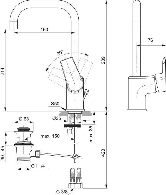 Ideal Standard - Tesi - Mosdó csaptelep - A6571AA – 2. kép