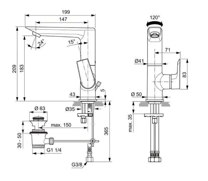 Ideal Standard - Tesi - Mosdó csaptelep - A6754AA – 2. kép
