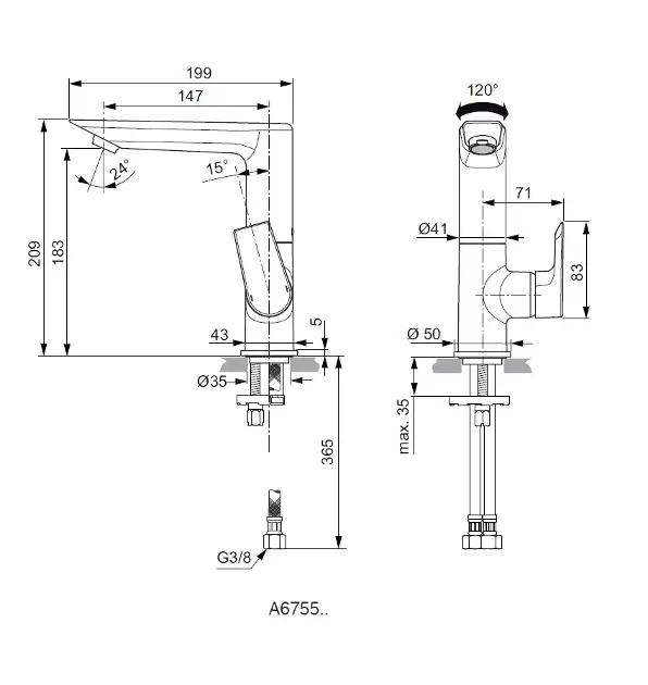 Ideal Standard - Tesi - Mosdó csaptelep - A6755AA – 2. kép