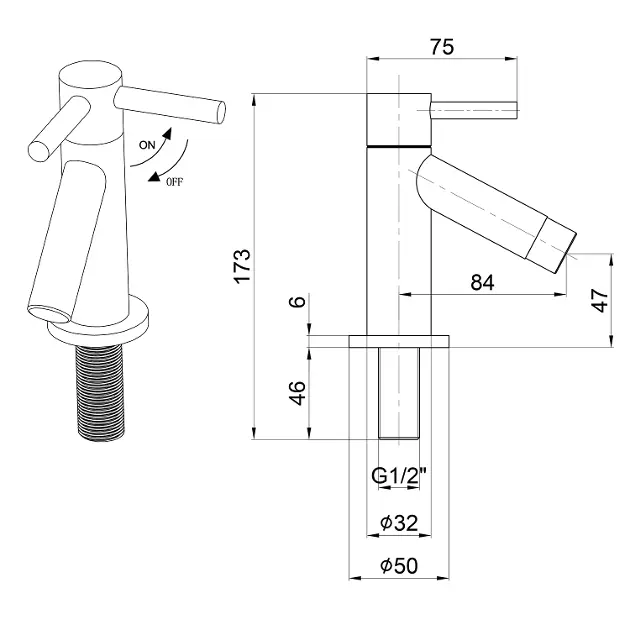 Aqualine - Pillar taps - Oszlopos mosdócsaptelep - ZY12045 – 2. kép