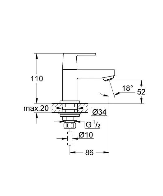 Grohe - Eurocube - Oszlopos mosdócsaptelep - 23137000 – 2. kép