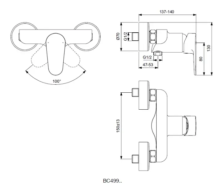 Ideal Standard - Cerafine O - Zuhany csaptelep - BC499XG – 2. kép