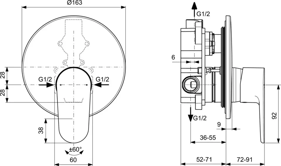 Ideal Standard - Cerafine O - Zuhany csaptelep - BD134XG – 2. kép