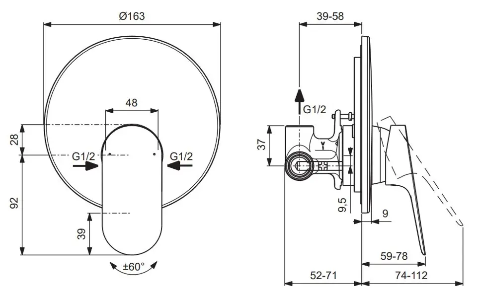 Ideal Standard - Ceralife O - Zuhany csaptelep - BE022XG – 2. kép