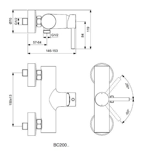 Ideal Standard - CeraLine - Zuhany csaptelep - BC200XG – 2. kép