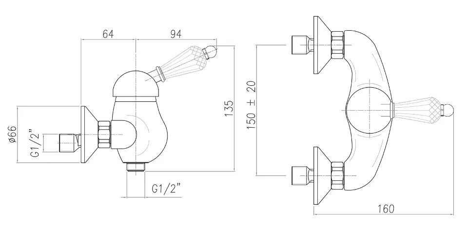 Sapho - Kirké - Zuhany csaptelep - KI11KB – 2. kép