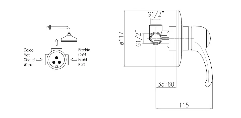 Sapho - Kirké - Zuhany csaptelep - KI41B – 2. kép