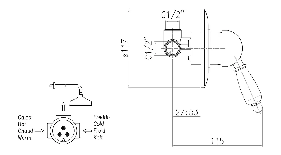 Sapho - Kirké - Zuhany csaptelep - KI41BB – 2. kép