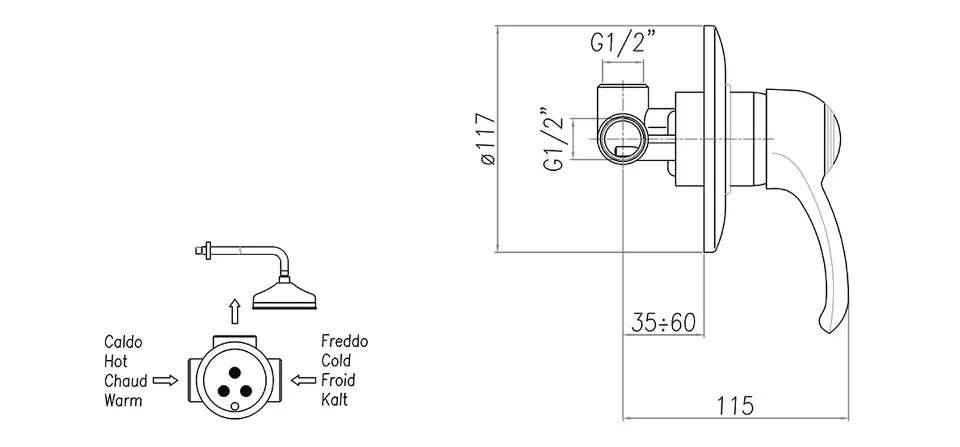 Sapho - Kirké - Zuhany csaptelep - KI41C – 2. kép