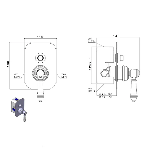 Sapho - Vienna - Zuhany csaptelep - VO042BR – 2. kép