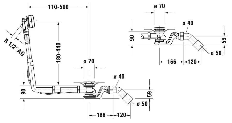 Duravit - Equipment and accessories - Kádlefolyó- és túlfolyó szett - 792203000001000 – 2. kép