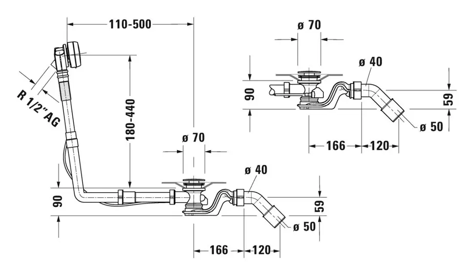 Duravit - Equipment and accessories - Kádlefolyó- és túlfolyó szett - 792207000001000 – 2. kép