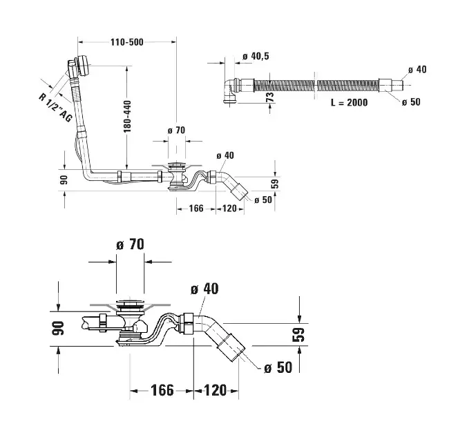 Duravit - Kádlefolyó- és túlfolyó szett - 792209000001000 – 2. kép