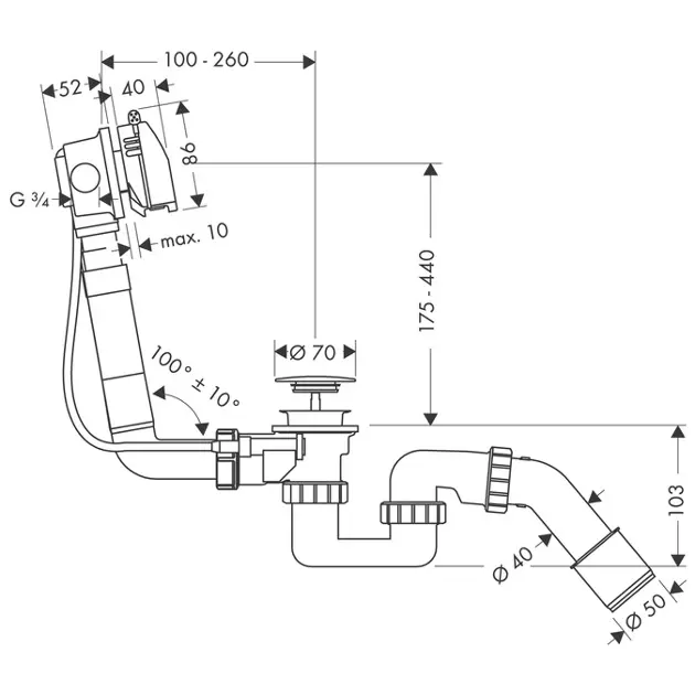 Hansgrohe - Exafill - Kádlefolyó- és túlfolyó szett - 58123000 – 2. kép
