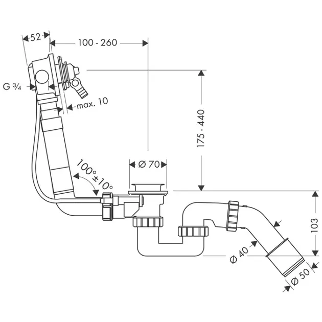 Hansgrohe - Exafill - Kádlefolyó- és túlfolyó szett - 58125180 – 2. kép