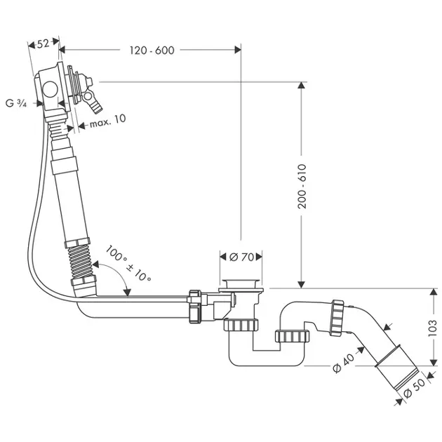 Hansgrohe - Exafill - Kádlefolyó- és túlfolyó szett - 58126180 – 2. kép