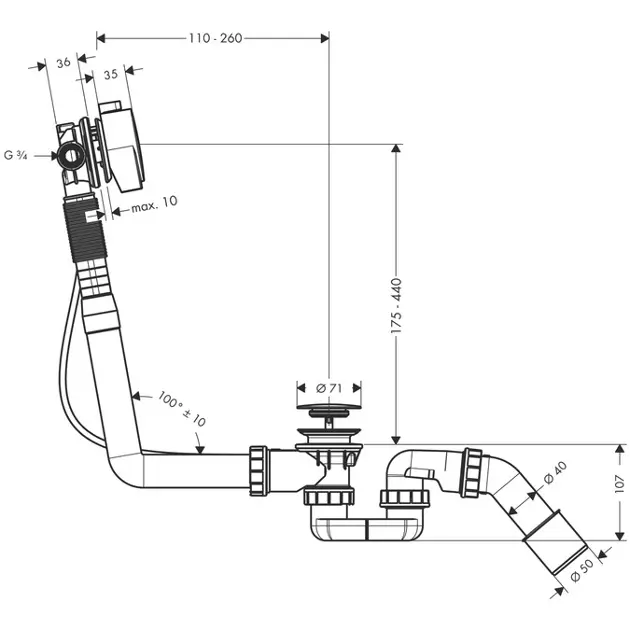 Hansgrohe - Exafill S - Kádlefolyó- és túlfolyó szett - 58113000 – 2. kép