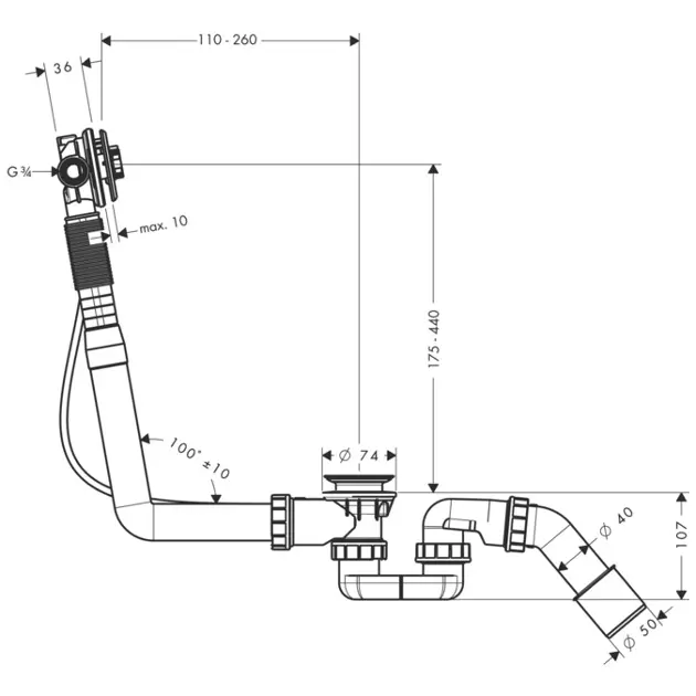 Hansgrohe - Exafill S - Kádlefolyó- és túlfolyó szett - 58115180 – 2. kép