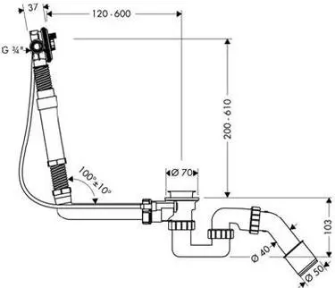 Hansgrohe - Exafill S - Kádlefolyó- és túlfolyó szett - 58116180 – 2. kép