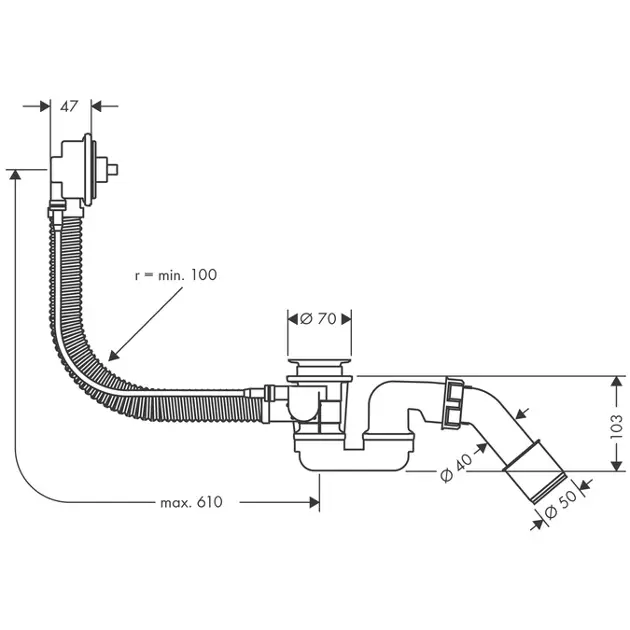 Hansgrohe - Flexaplus - Kádlefolyó- és túlfolyó szett - 58140180 – 2. kép