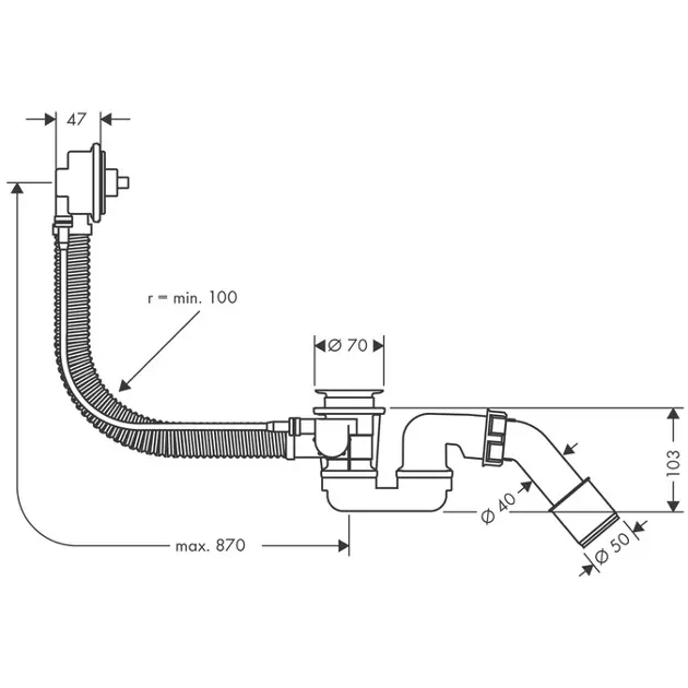 Hansgrohe - Flexaplus - Kádlefolyó- és túlfolyó szett - 58141180 – 2. kép