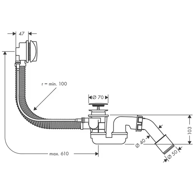 Hansgrohe - Flexaplus - Kádlefolyó- és túlfolyó szett - 58143000 – 2. kép