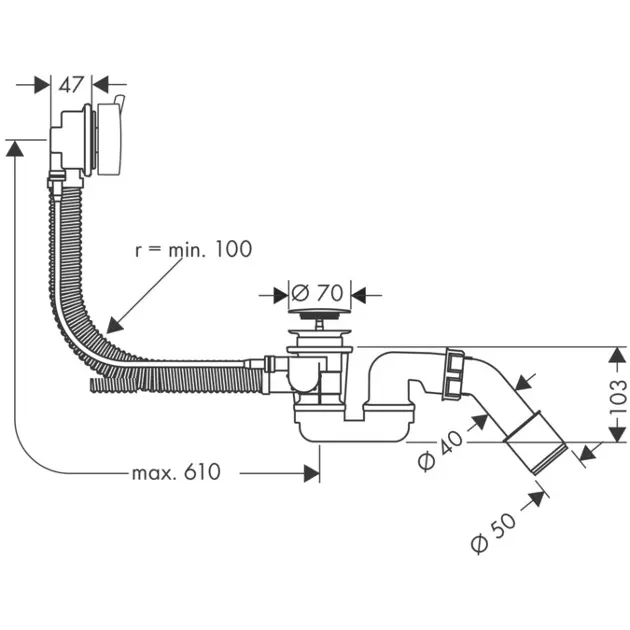 Hansgrohe - Flexaplus S - Kádlefolyó- és túlfolyó szett - 58150000 – 2. kép