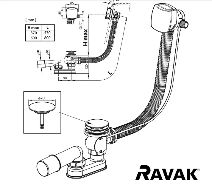 Ravak - Waste sets - Kádlefolyó- és túlfolyó szett - X01507 – 2. kép