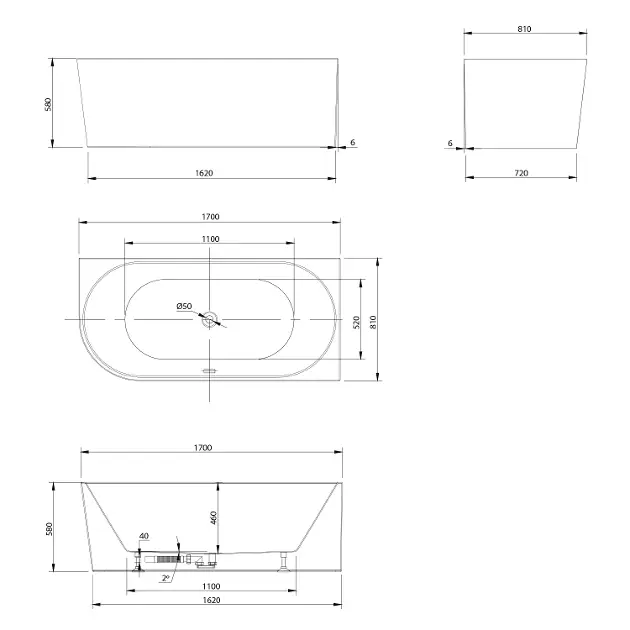 Aqualine - Bathtubs - Fürdőkád - E1015 – 2. kép