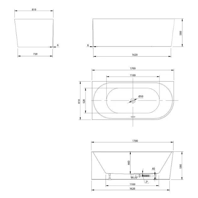 Aqualine - Bathtubs - Fürdőkád - E1026 – 2. kép