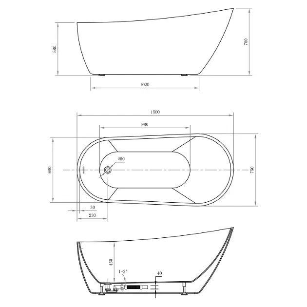Aqualine - Bathtubs - Fürdőkád - E1575 – 2. kép