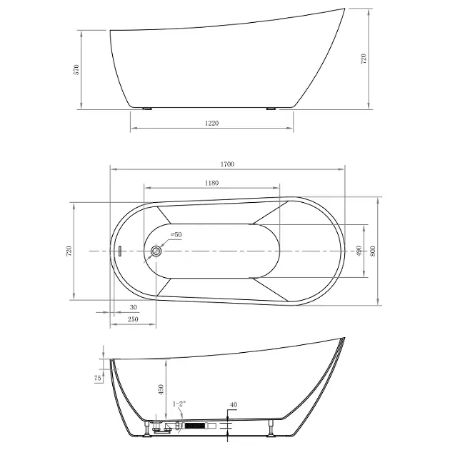 Aqualine - Bathtubs - Fürdőkád - E1780 – 2. kép