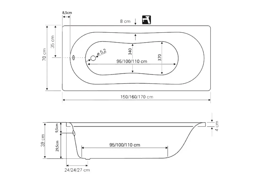 Aqualine - Bathtubs - Fürdőkád - G1670 – 2. kép