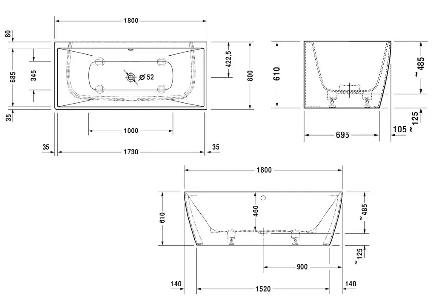 Duravit - DuraSquare - Fürdőkád - 700429000000000 – 2. kép