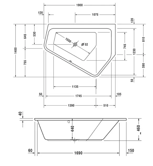 Duravit - Paiova 5 - Fürdőkád - 700393000000000 – 2. kép