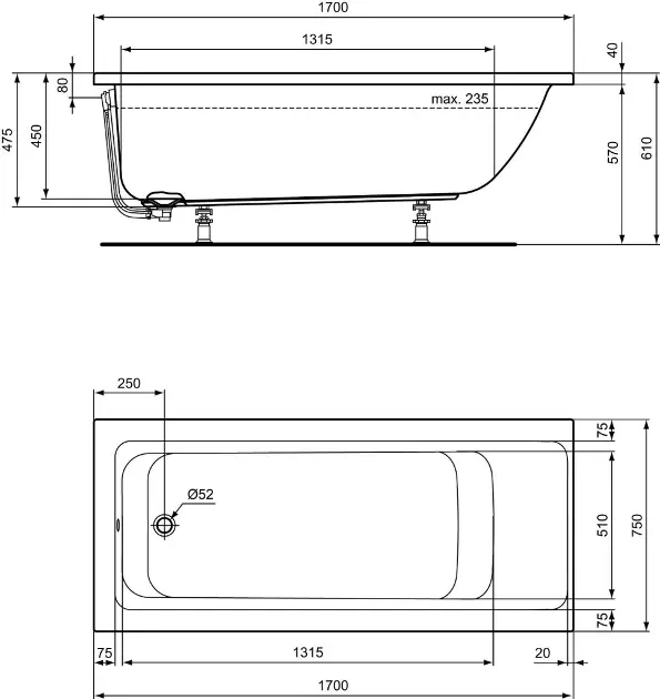 Ideal Standard - Connect Air - Fürdőkád - E106401 – 2. kép