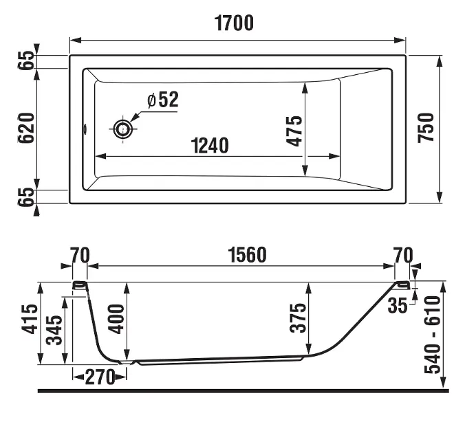 Jika - Cubito - Fürdőkád - H2224200000001 – 2. kép